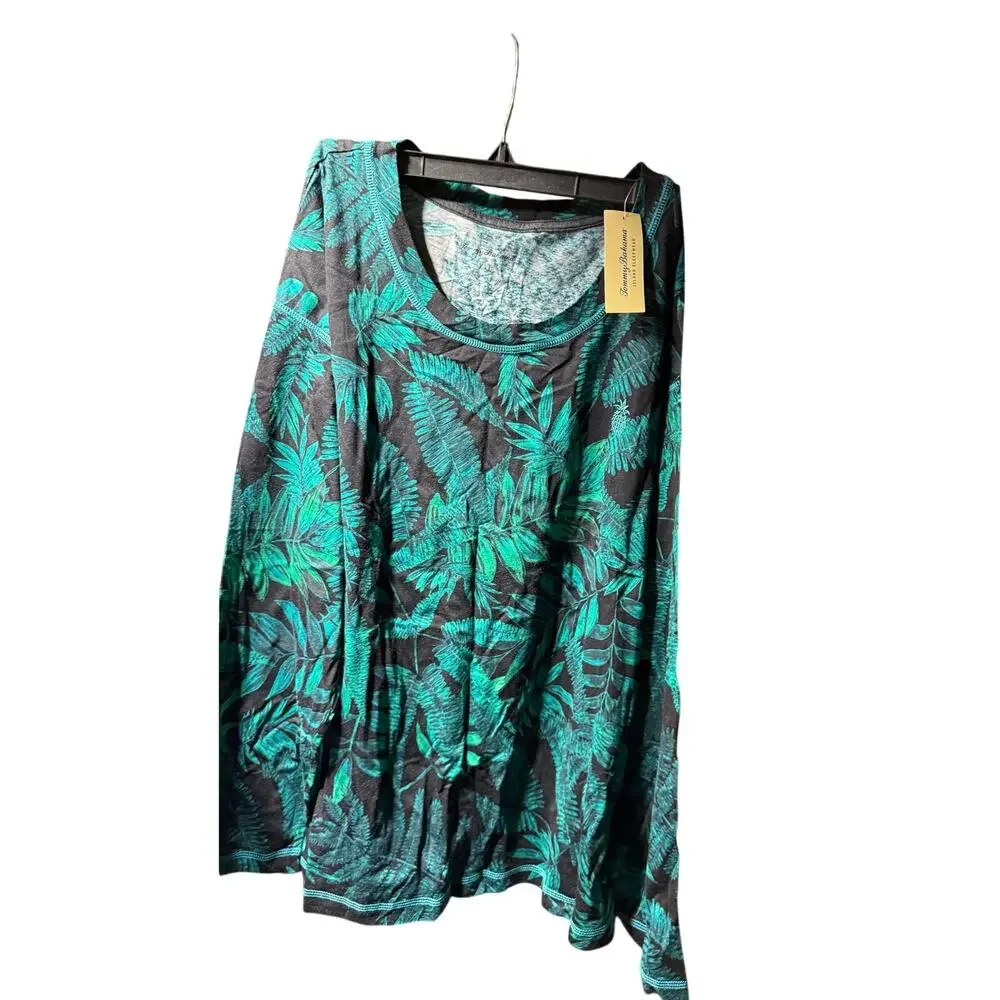 Tommy Bahama NWT Womens XXL Lounge Sleep Shirt Charcoal Green Tropical Top READ